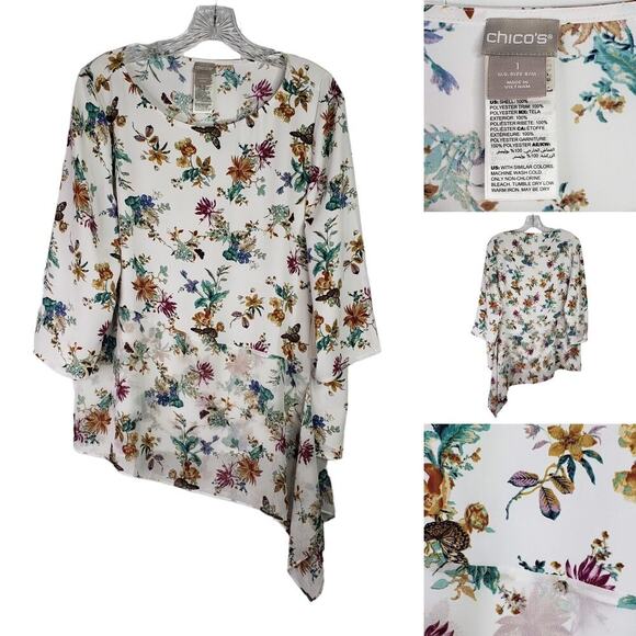 Chico's Tops - Chico's Shirt Top Women's Size 1 Medium White Garden Floral Asymmetrical New